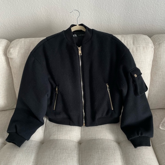 Zara Jackets & Blazers - Zara Navy Cropped Bomber Jacket